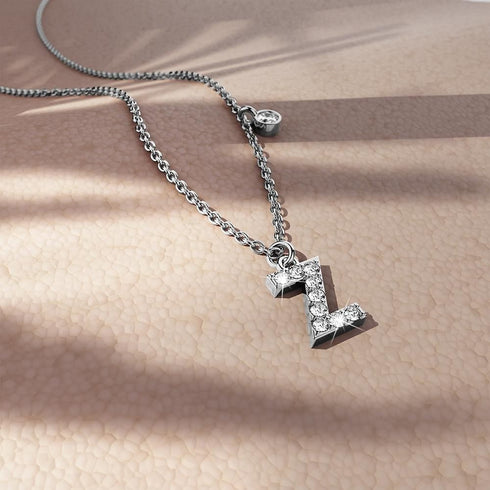 Solid 925 Sterling Silver Initial Crystal Personalised Alphabet Letter Necklace Silver
